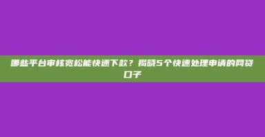 哪些平台审核宽松能快速下款？揭晓5个快速处理申请的网贷口子