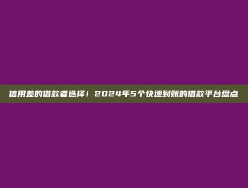 信用差的借款者选择！2024年5个快速到账的借款平台盘点