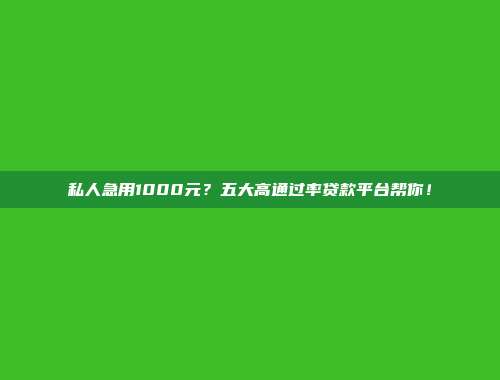 私人急用1000元？五大高通过率贷款平台帮你！