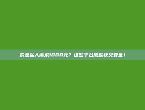 紧急私人需求1000元？这些平台放款快又安全！