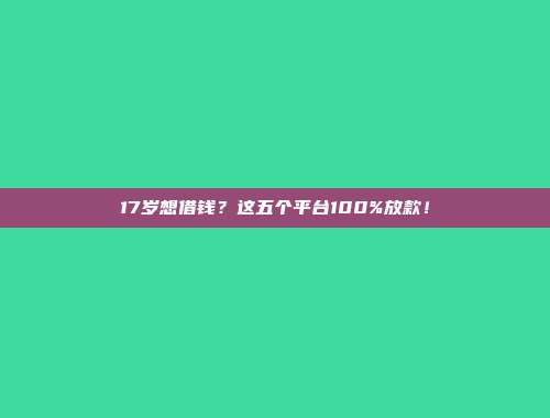 17岁想借钱？这五个平台100%放款！