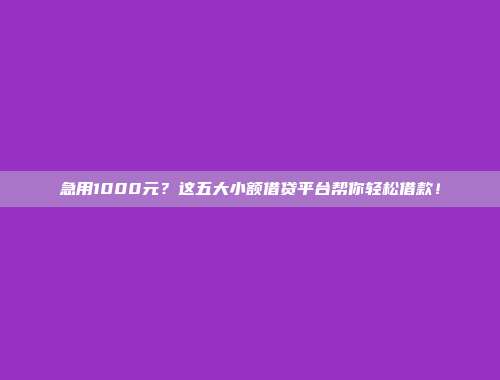 急用1000元？这五大小额借贷平台帮你轻松借款！