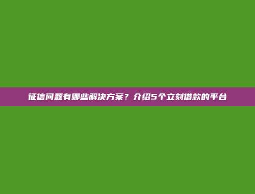 征信问题有哪些解决方案？介绍5个立刻借款的平台