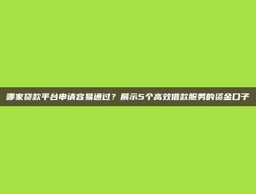 哪家贷款平台申请容易通过？展示5个高效借款服务的资金口子