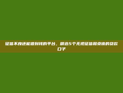 推荐5个黑户也能下的贷款口子