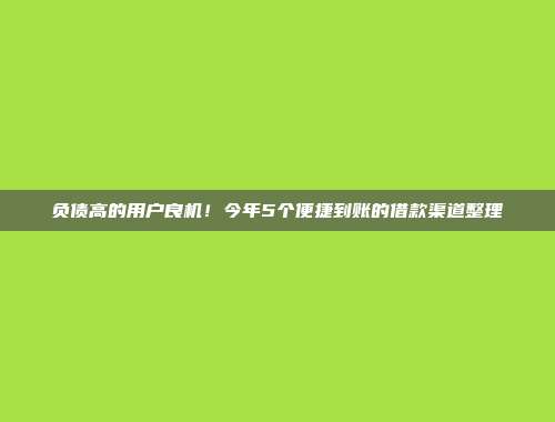 负债高的用户良机！今年5个便捷到账的借款渠道整理