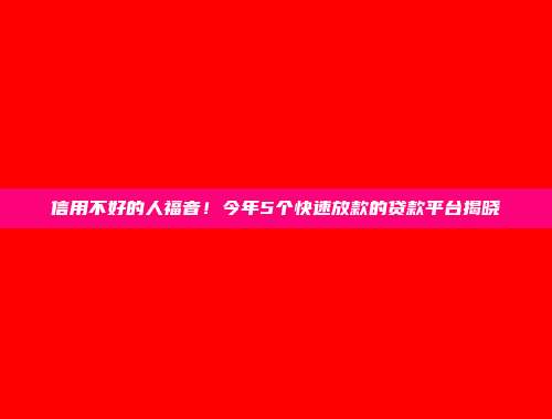 信用不好的人福音！今年5个快速放款的贷款平台揭晓