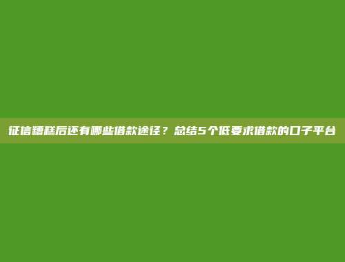 征信糟糕后还有哪些借款途径？总结5个低要求借款的口子平台