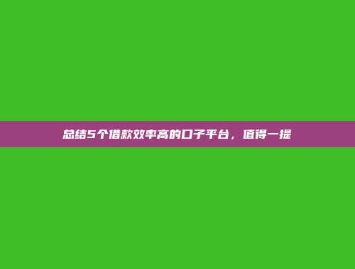 总结5个借款效率高的口子平台，值得一提