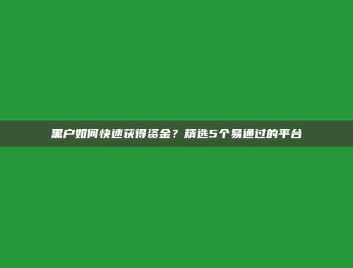 黑户如何快速获得资金？精选5个易通过的平台