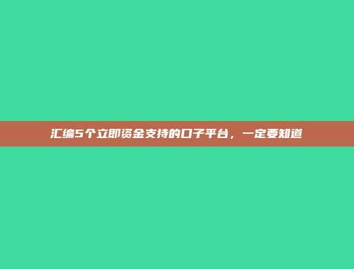 汇编5个立即资金支持的口子平台，一定要知道