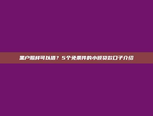 黑户照样可以借？5个免条件的小额贷款口子介绍