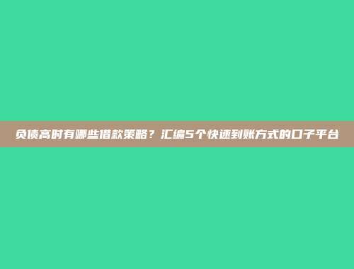 负债高时有哪些借款策略？汇编5个快速到账方式的口子平台