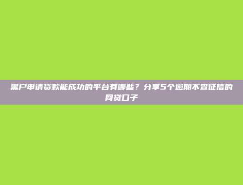 黑户申请贷款能成功的平台有哪些？分享5个逾期不查征信的网贷口子