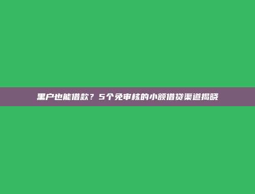 黑户也能借款？5个免审核的小额借贷渠道揭晓