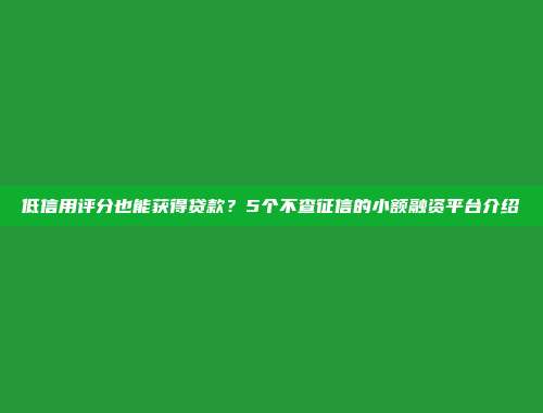 低信用评分也能获得贷款？5个不查征信的小额融资平台介绍