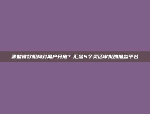 哪些贷款机构对黑户开放？汇总5个灵活审批的借款平台