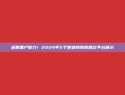 逾期黑户助力！2024年5个便捷到账的借款平台展示