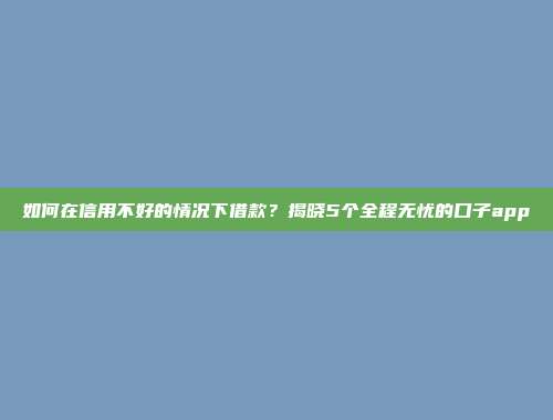 如何在信用不好的情况下借款？揭晓5个全程无忧的口子app