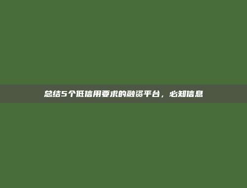 总结5个低信用要求的融资平台，必知信息