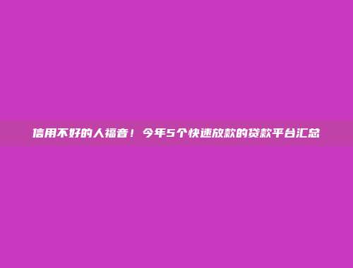 信用不好的人福音！今年5个快速放款的贷款平台汇总