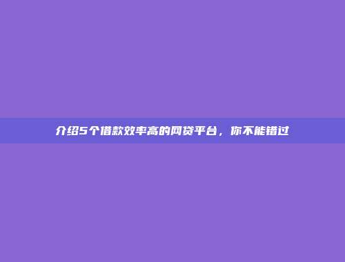 介绍5个借款效率高的网贷平台，你不能错过