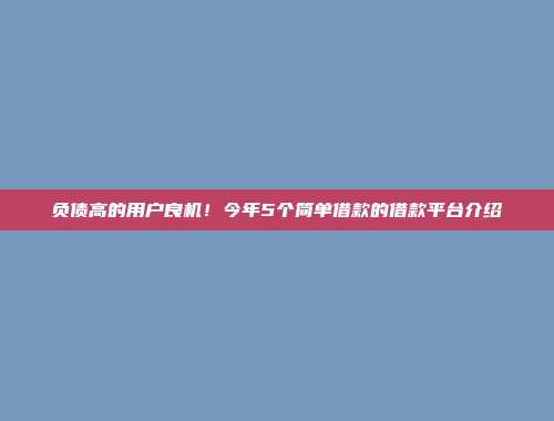 负债高的用户良机！今年5个简单借款的借款平台介绍