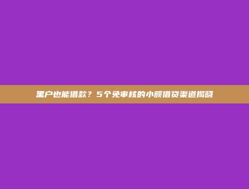 黑户也能借款？5个免审核的小额借贷渠道揭晓