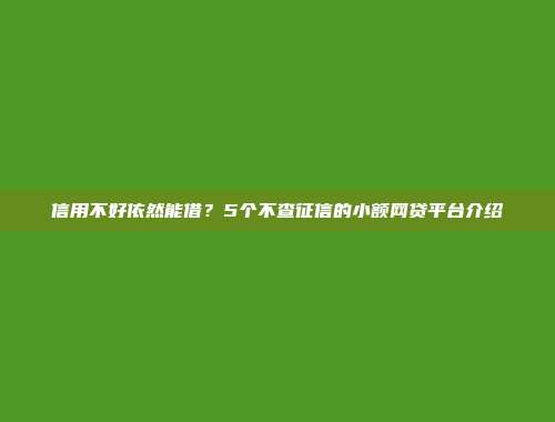 信用不好依然能借？5个不查征信的小额网贷平台介绍