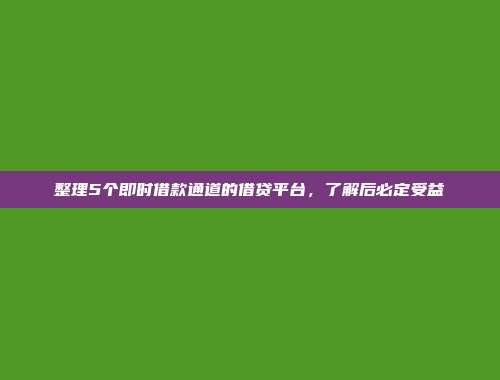 整理5个即时借款通道的借贷平台，了解后必定受益