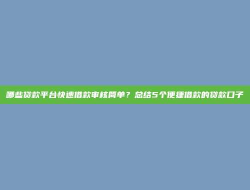 哪些贷款平台快速借款审核简单？总结5个便捷借款的贷款口子