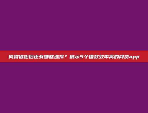 网贷被拒后还有哪些选择？展示5个借款效率高的网贷app