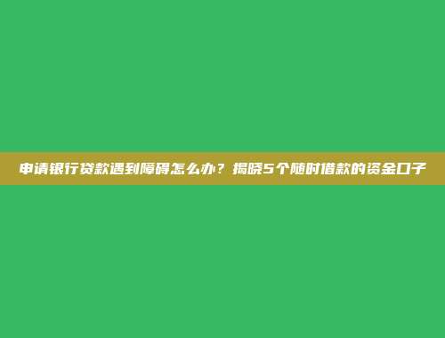 申请银行贷款遇到障碍怎么办？揭晓5个随时借款的资金口子