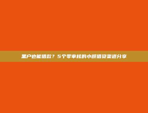 黑户也能借款？5个零审核的小额借贷渠道分享