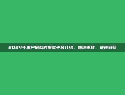 2024年黑户借款的借款平台介绍：极速审核，快速到账