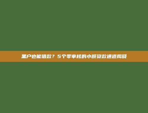 黑户也能借款？5个零审核的小额贷款通道揭晓