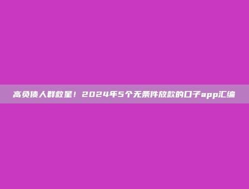 高负债人群救星！2024年5个无条件放款的口子app汇编