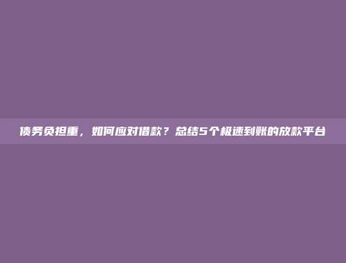 债务负担重，如何应对借款？总结5个极速到账的放款平台