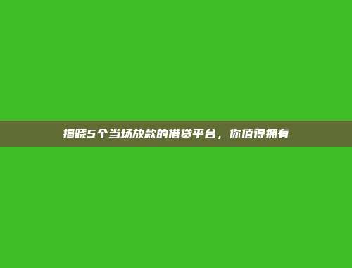 揭晓5个当场放款的借贷平台，你值得拥有