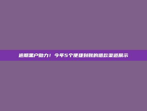 逾期黑户助力！今年5个便捷到账的借款渠道展示