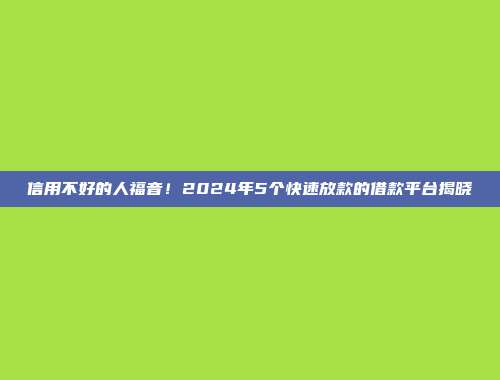 信用不好的人福音！2024年5个快速放款的借款平台揭晓