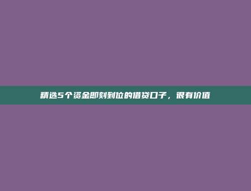 精选5个资金即刻到位的借贷口子，很有价值