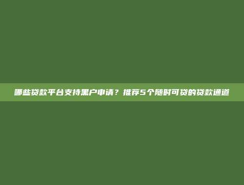 哪些贷款平台支持黑户申请？推荐5个随时可贷的贷款通道