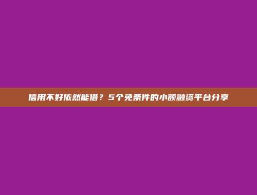 信用不好依然能借？5个免条件的小额融资平台分享