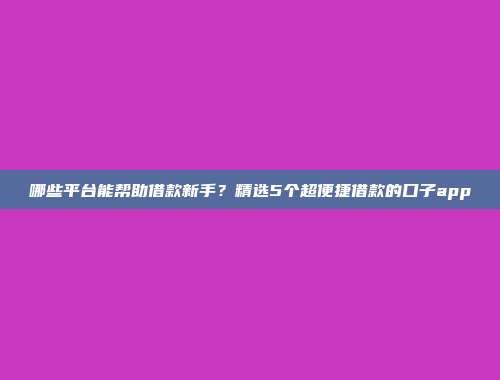 哪些平台能帮助借款新手？精选5个超便捷借款的口子app