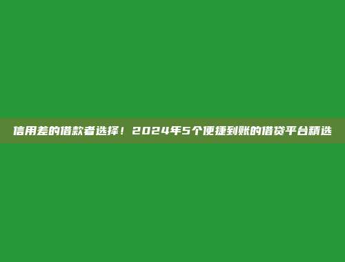 信用差的借款者选择！2024年5个便捷到账的借贷平台精选