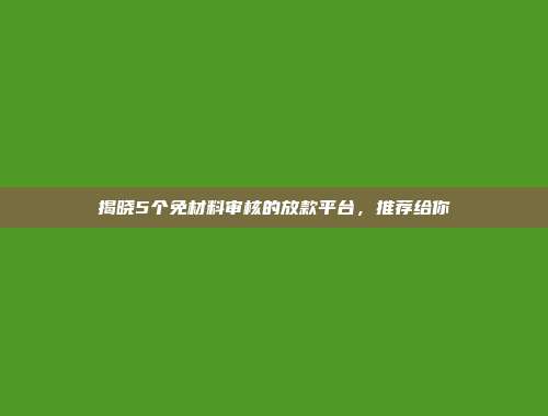 揭晓5个免材料审核的放款平台，推荐给你