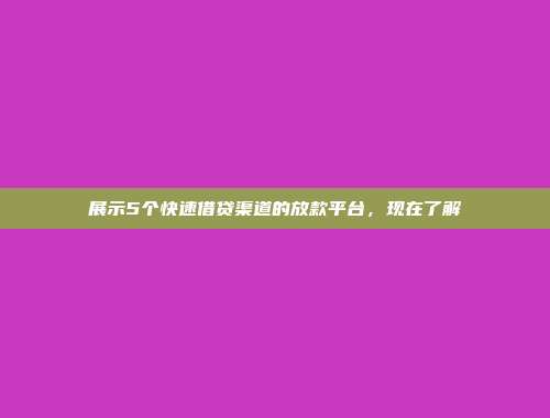 展示5个快速借贷渠道的放款平台，现在了解