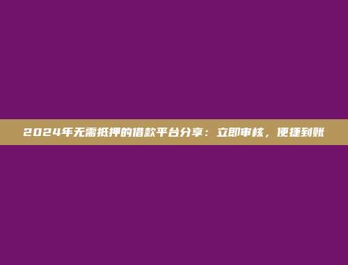 2024年无需抵押的借款平台分享：立即审核，便捷到账