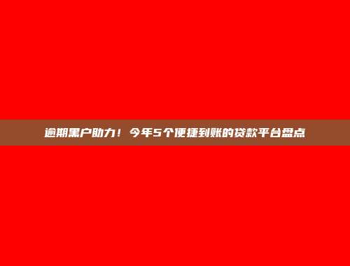 逾期黑户助力！今年5个便捷到账的贷款平台盘点